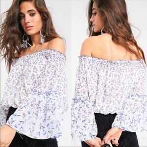 NEW Free People ROSE VALLEY Floral Print Ivory Combo Off Shoulder Top S NWT $108